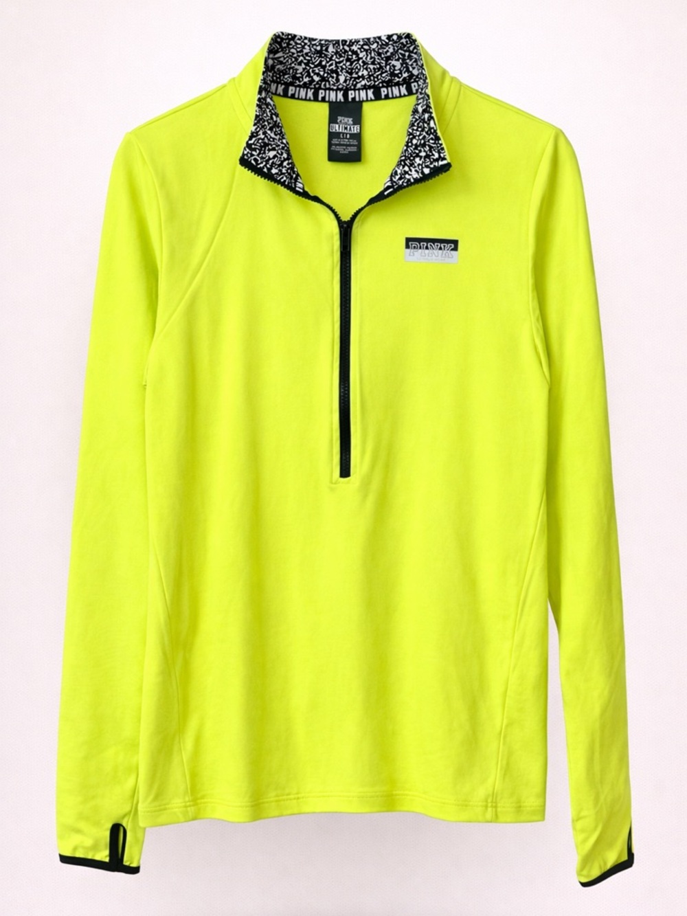 PINK Victoria’s Secret Ultimate 1/2 Zip Neon Green Pullover Athletic Top Size L